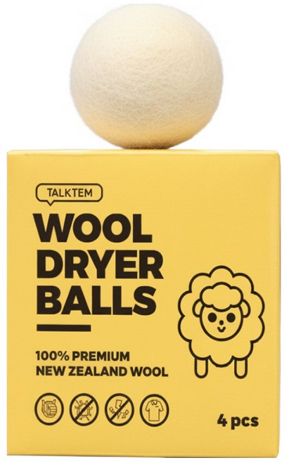 건조기 양모볼 4P + 파우치 세트 울 드라이어 세탁볼, 1세트, 아이보리