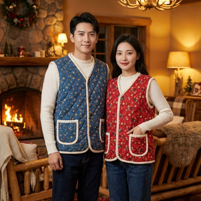 프리마 프리미엄 촌캉스 융털 1+1 할머니 커플 꽃무늬 김장 조끼