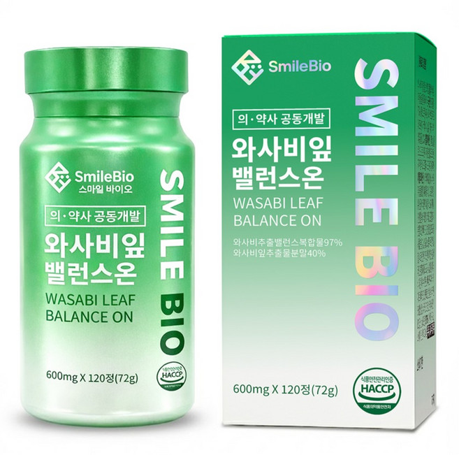 스마일바이오 와사비잎 밸런스온 국내산 와사비잎 추출물100% 정품 식약처 인증 HACCP, 1개, 120정