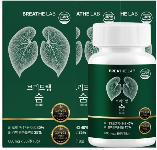 브리드랩 숨 SOOM TF343 삼백초추출물 맥문동 브로멜라인, 3개, 30정