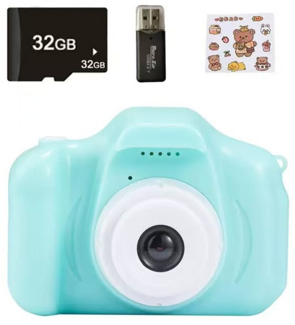WIRQO 미니 디지털 카메라 스트랩+ 32G SD카드 세트 토이 카메라, 그린