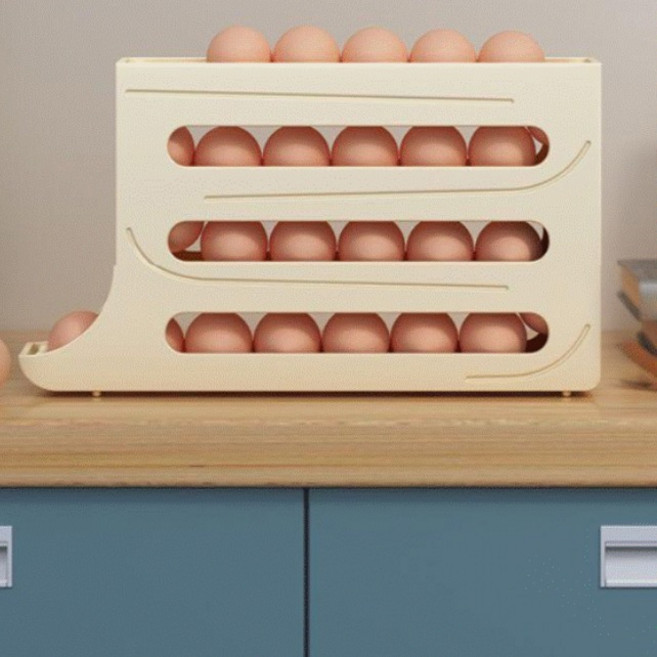 계란 트레이 계란 보관함 자동롤링 에그 트레이 디스펜서 보관함, 1개, 노랑