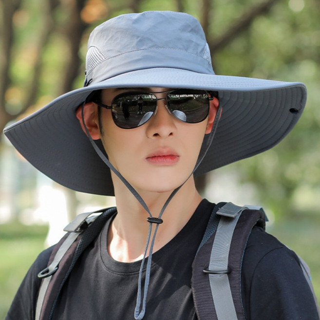 DFMEI 釣魚帽防曬帽子男士夏季遮陽漁夫帽大帽檐登山太陽帽防紫外線, 均碼