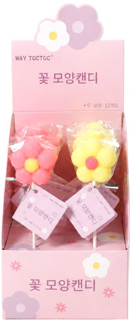 캔디마켓 웨이톡톡 꽃모양 캔디롤리팝 무설탕 수제막대사탕 딸기향, 12개, 13g