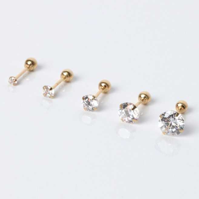 14K 프레스 화이트 큐빅피어싱 침길이 8mm바