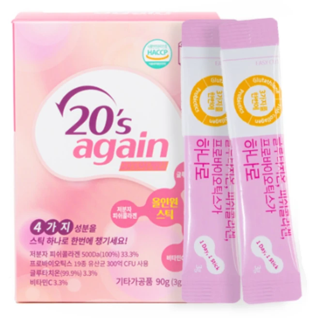 올인원 20's Again 20s 저분자피시콜라겐 피쉬콜라겐 글루타치온 프로바이오틱스 비타민 유산균 장건강 피부미백 선물세트, 90g, 1세트 - 쿠팡