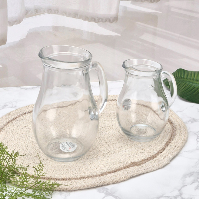 파사바체 유리 워터 저그 500ml 1L 물병 셀프바 식당 음식점 대용량 과일 소주, 1개, 투명