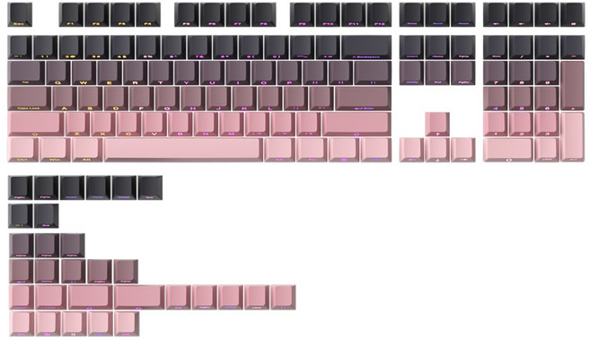 FURYCUBE 키캡 체리 프로파일 그라디언트 투광 PBT 염료승화 커스텀 기계식 키보드 호환 측각 영문 134키 그레이 블루 블랙베리 청포도 그린 그라데이션, 블랙베리 그라데이션