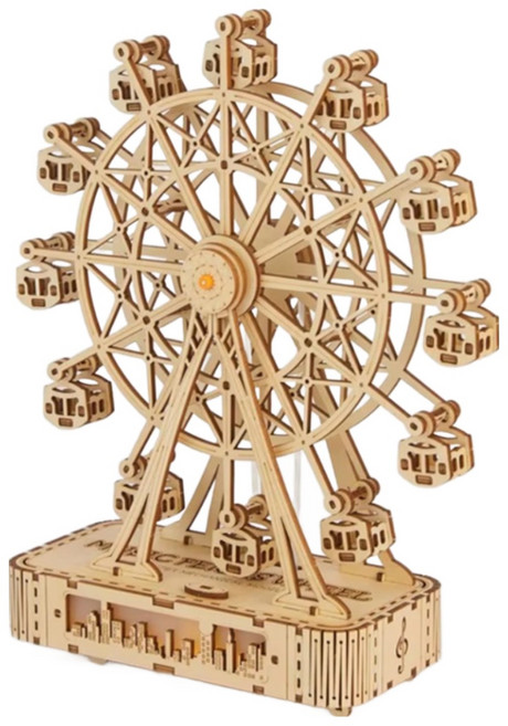 투데이리빙 대관람차 3D LED 오르골 입체 퍼즐 diy 우드 모형 만들기 뮤직 박스 집중력 향상 키트 장식품, 1개, W99066M(우드, 120피스
