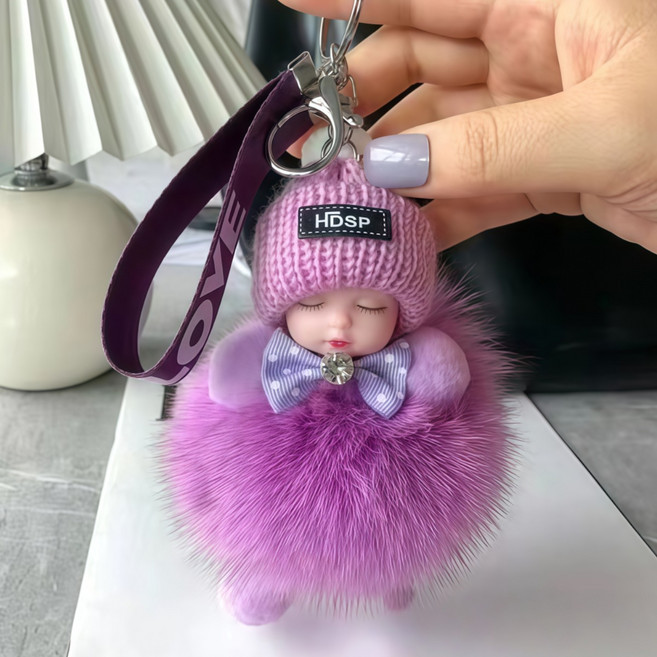 준성유통 심플 귀여운 잠자는 인형걸이 열쇠고리 키홀더 키링 가방걸이, 1개, 퍼플