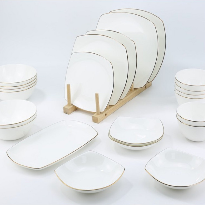 [한국도자기] 골드 6인 그릇세트 신혼그릇 /혼수 집들이선물/예쁜공기 고급스러운 접시.생선접시(22p), 1개