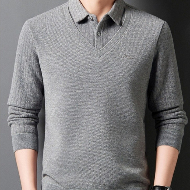 남자 가을 겨울 카라 기모 니트 긴팔 티셔츠 데일리 도톰 보온 니트 스웨터