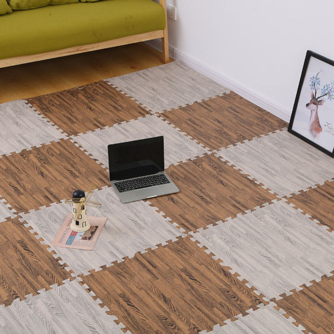 홈앤힐링 소음방지 조각매트 바닥 미끄럼방지 퍼즐매트 인테리어형, 16개, 우드 그레이