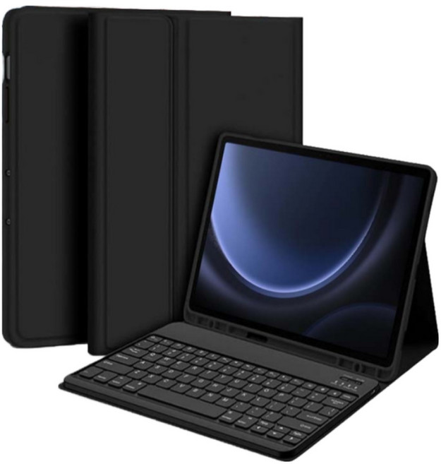 삼성 갤럭시탭 S9 FE+ 12.4인치 호환 블루투스 키보드 케이스 북커버 플러스 S펜수납 SM-X610N X615N X616N 케이스나라, 블랙, 1개