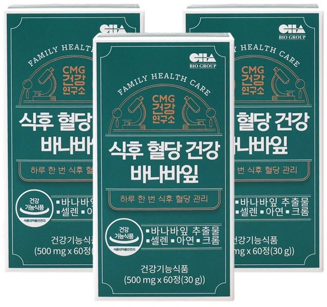 CMG제약 식후 혈당 건강 바나바잎 차바이오 그룹 계열 CMG 건강연구소, 3개, 60정 - 쿠팡