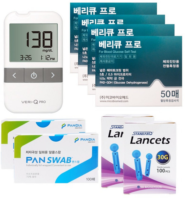 베리큐 프로 혈당측정기+시험지200매+침200개+솜200매, 1세트, 베리큐200매세트