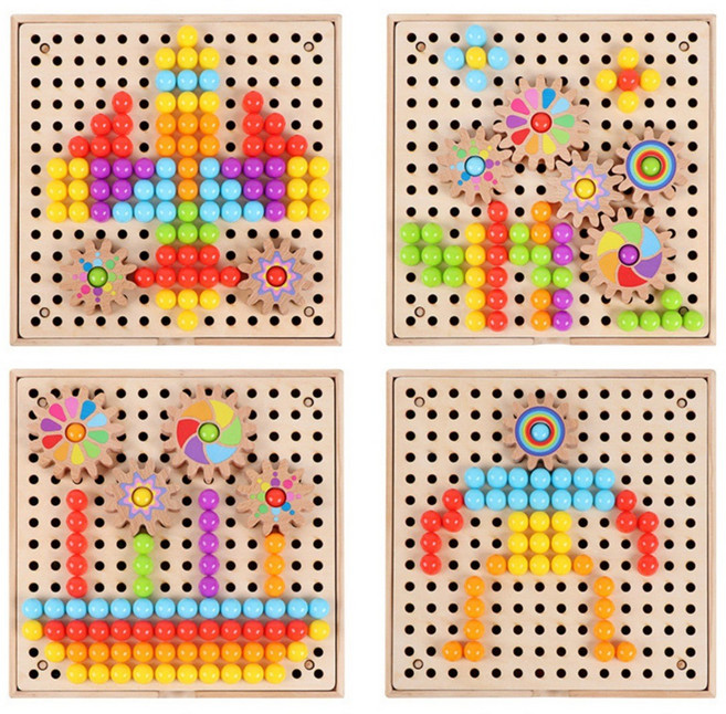 마크라쏭 원목 버섯 네일 모자이크 시지각 블럭 소근육 어린이집 유치원 교구 활동완구, 버섯네일모자이크, 1개