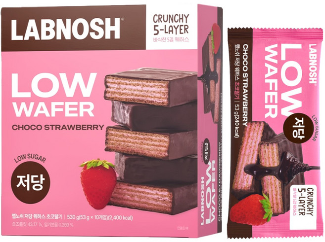 랩노쉬 저당 웨하스 초코딸기, 53g, 10개