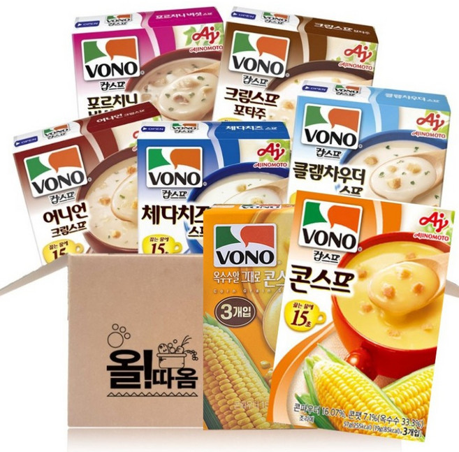농심 보노 7종 혼합기획세트 (콘스프57g+포르치니버섯54g+포타주크림51g+체다치즈63g+어니언54g+클램차우더63g+옥수수알그대로63g), 1개, 63g