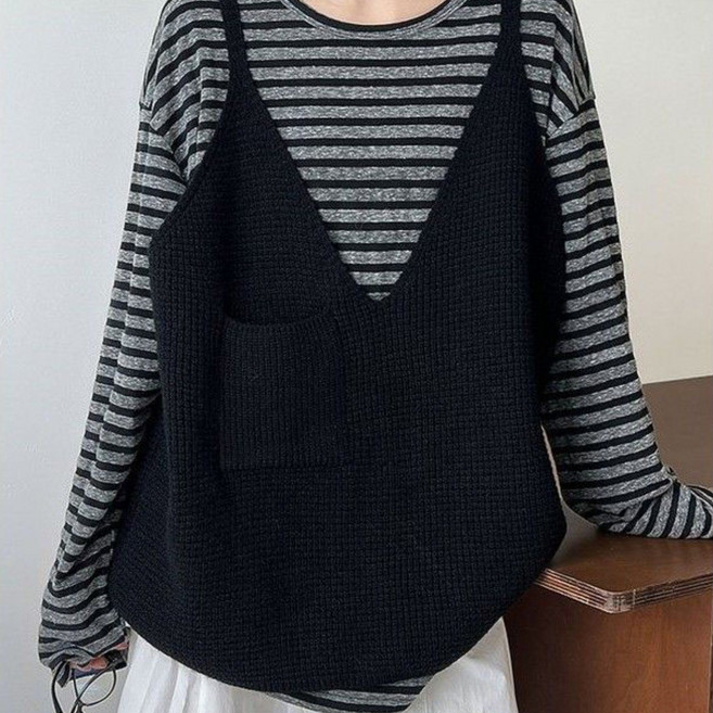 여성 패션 레이어드 조끼 사계절 코디 니트 뷔스티 루즈핏 민소매 베스트 캐주얼 트렌디 숏 나시 상의 WMY