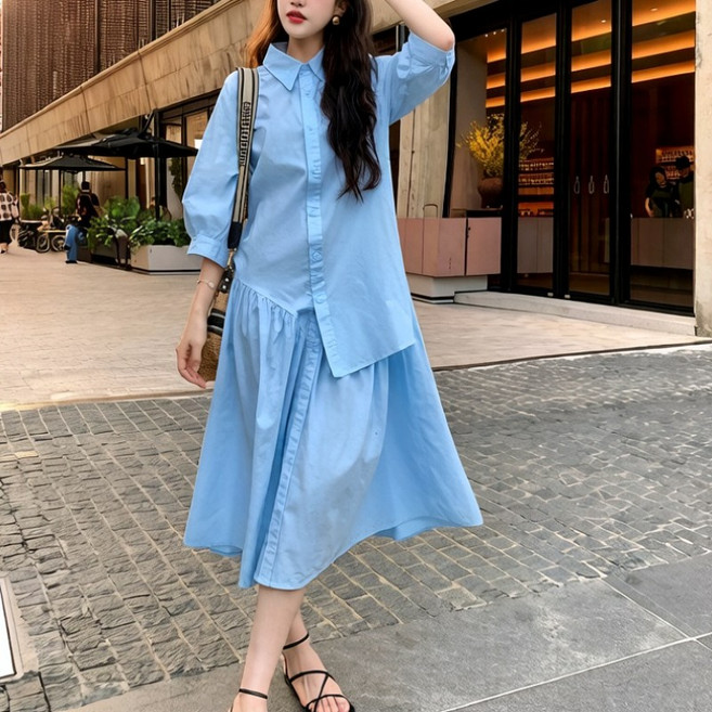 SAHINER 여성 셔츠 원피스 루즈핏 롱 플레어 데일리 봄여름 BQZ50