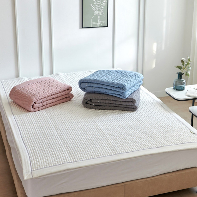 (우먼로드) 부드러운 마이크로 알러지케어 양면 사계절 두툼한 침대패드, 블루