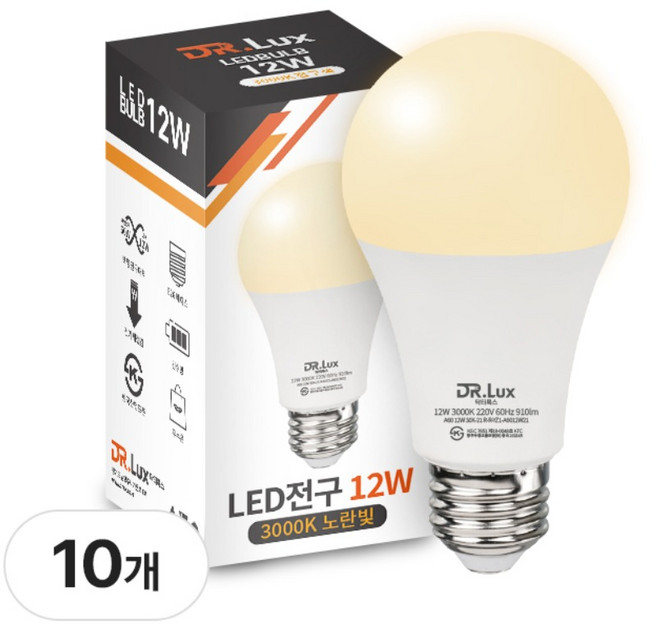 닥터룩스 LED 전구 12W, 10개, 전구색