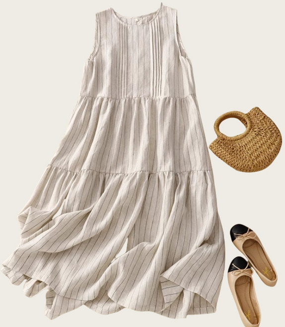 쌍천 린넨 나시 롱스커트 스트라이프 캐주얼나시 원피스
