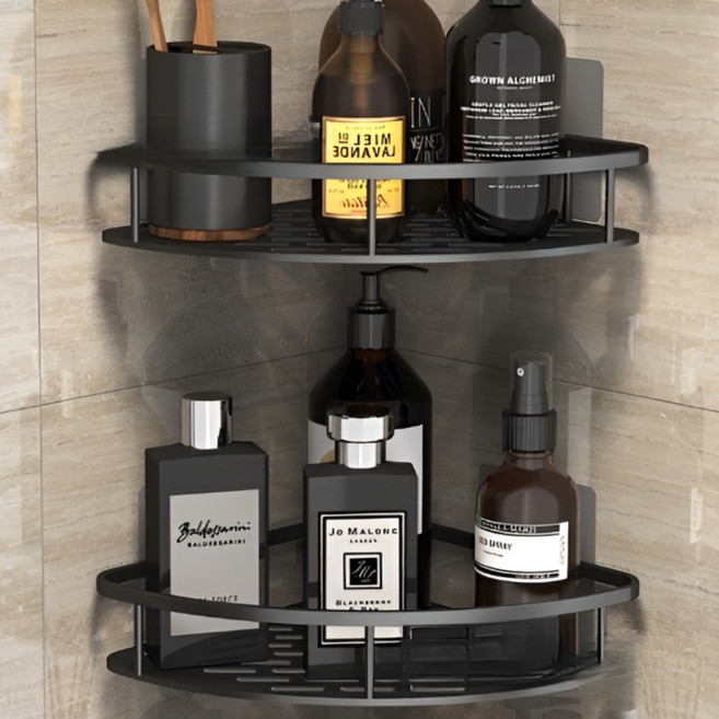 solen 초강력 무타공 욕실 코너선반, 블랙 2단, 1개