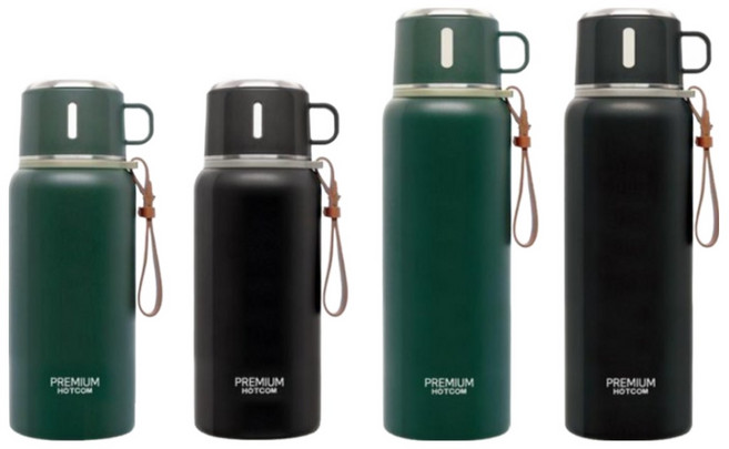 핫콤 대용량 원터치 보온병 900ml 700ml /캠핑 등산보온병, 다크그린, 1개