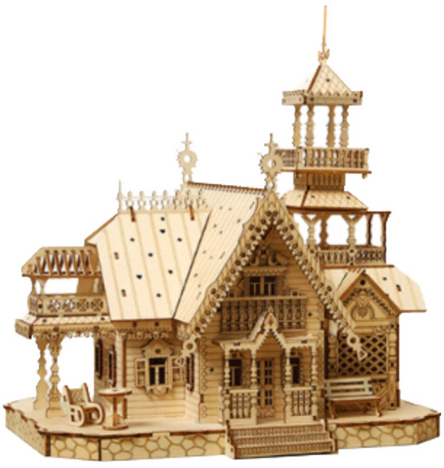 3D 입체퍼즐 무드등 빛나는 별장 나무퍼즐 집중력 DIY 우드 교육용완구 키덜트 선물, 1개, 267피스