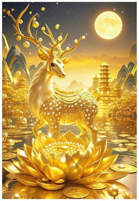 스타일하우스 패브릭형 DIY큐빅 3D전체 실측사이즈 40X50CM 보석십자수, 1개, MIX-012 황금꽃사슴