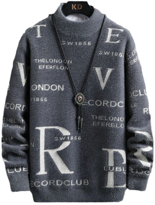 ZAJA 남성 레터링 니트 스웨터 빅사이즈 긴팔 가을 겨울 배색 하이넥 니트티