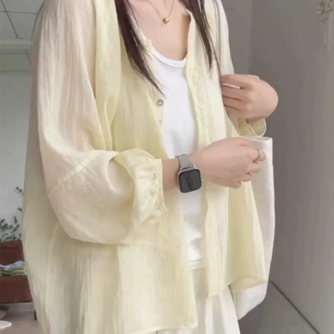 러비네 자외선차단 루즈핏 여성 여름 가디건 얇은 시스루 살탐방지 살안타 거즈셔츠 가디건