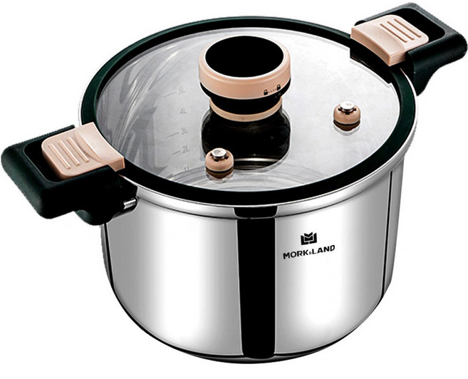 MorkLand 압력솥 304 스텐 3중 인덕션 저압냄비, 1개, 실버, 6L