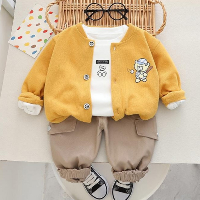 뽀뽀뽀 아동복 유아 야구곰 3종세트 남아 여아 키즈 아동 어린이 봄 가을 외투 바지 티셔츠