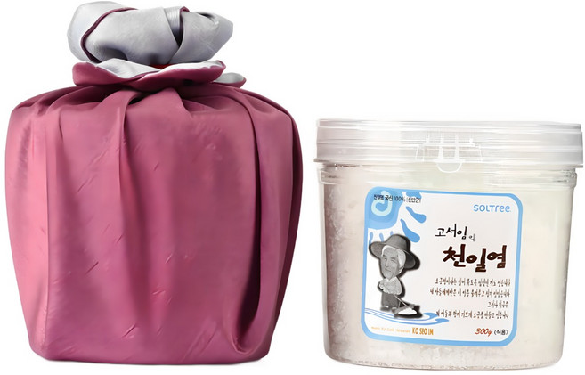 고서임 천일염 300g 원형 꽃매듭 은비보라 결혼 돌 칠순 조문 개업답례품 보자기포장, 1개