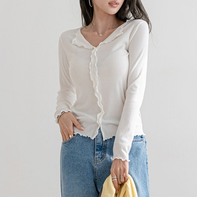 [나크21] (55~99) 여성스러운 웨이브 프릴 티셔츠 KO61-T-05