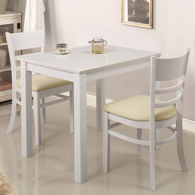 동서가구 모던 하이그로시 2인용 식탁 테이블+의자 2개 세트 DF632631 화이트