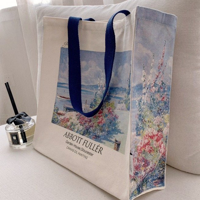 [클라우디블랑] ABBOTT GARDEN 유화 지퍼 캔버스 대용량 숄더백 에코백 명화그림가방