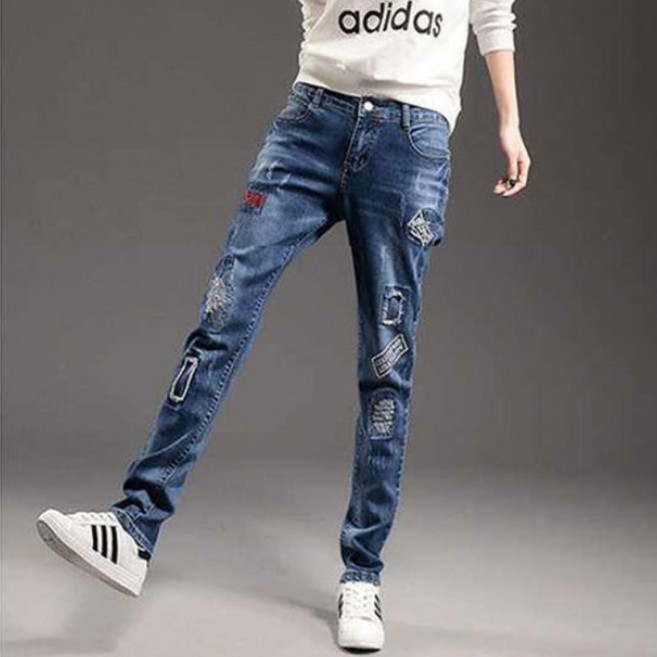 여성 스판 스키니 바지 패치 캐릭터 낙서 팬츠 뉴타임즈 A12 O647D072