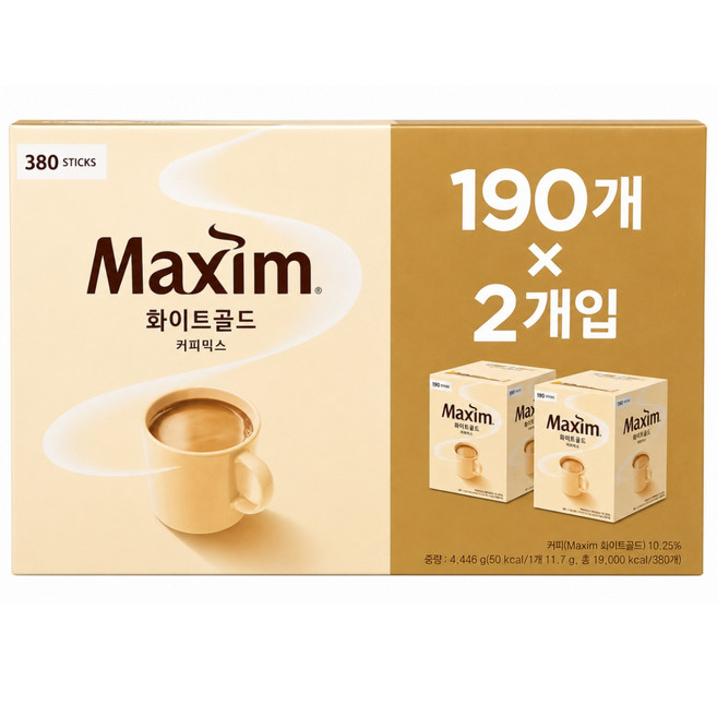 맥심 화이트골드 커피믹스 대용량, 1세트, 380개입, 11.7g