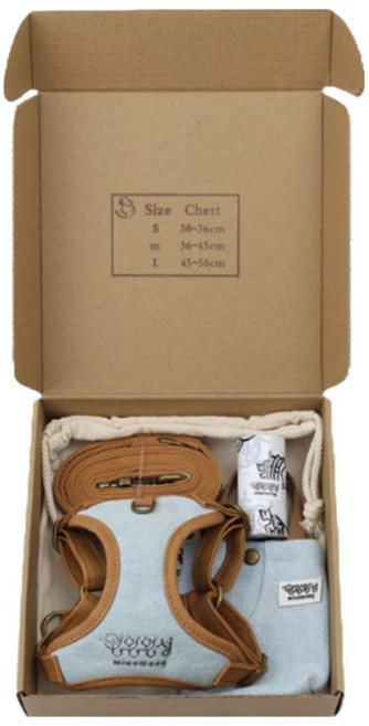 왕왕왕성 강아지 하네스 5종 세트 선물포장, 연블루, 1세트