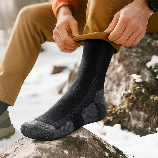 서설 메리노울 양말 남녀공용 보온 양말 아치 보조 하이킹 작업 등산 아웃도어 통기 흡습배한 울 양말 3켤레, 블랙, 1세트