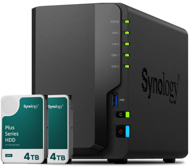 [ 시놀로지 공식총판 ] 시놀로지 나스 DS225+2bay [8TB]HAT3300-4TBX2EA 합본 기업용 NAS