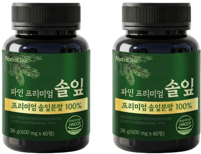 뉴트리엘리트 파인 프리미엄 솔잎 100% 식약청인증, 2개, 60정 - 쿠팡