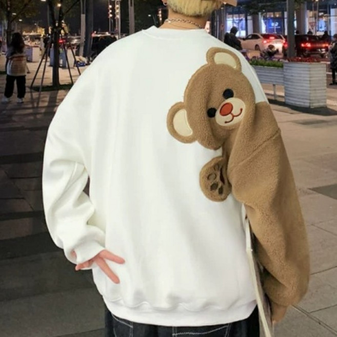 크레스티 남녀공용 가을 겨울 곰 라운드 맨투맨 데일리 오버핏 맨투맨 티셔츠