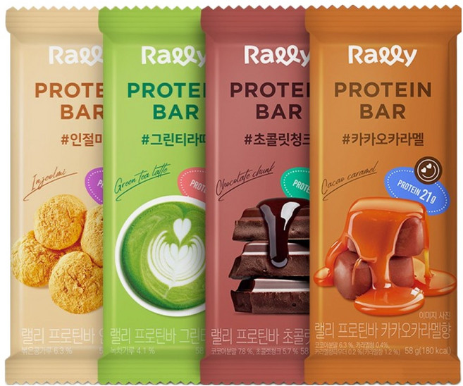 랠리 프로틴바 (초코 카라멜 그린티 인절미), 58g, 16개
