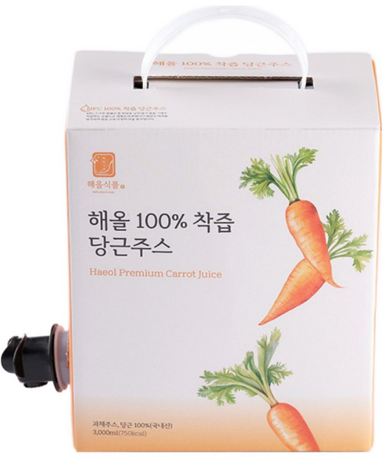 100% 당근만 착즙한 국내산 NFC 해올 당근주스, 1개, 3L