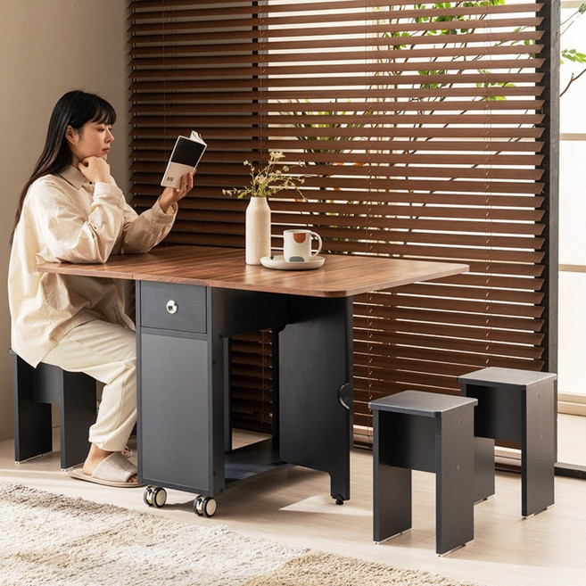 바로크가구 폴드 이동식 확장형 접이식식탁 테이블/기본형, 네이비+월넛